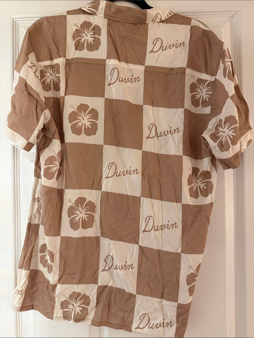 DUVIN Men's SMALL Short-Sleeve Checkered button down Shirt in Beige and Brown - Picture 4 of 4
